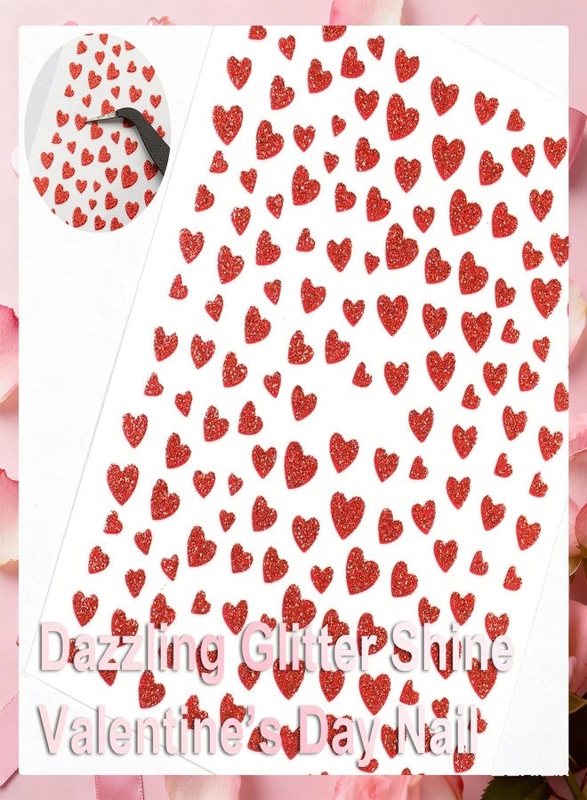 Allstarry Heart Nail Stickers, 6 Sheets Valentines Nail Stickers, Self-Adhesive Glitter Heart Nails Decals Pink Red White Valentines Day Nails Stickers for Women Gift Holiday Wedding Party Accessories - Image 2